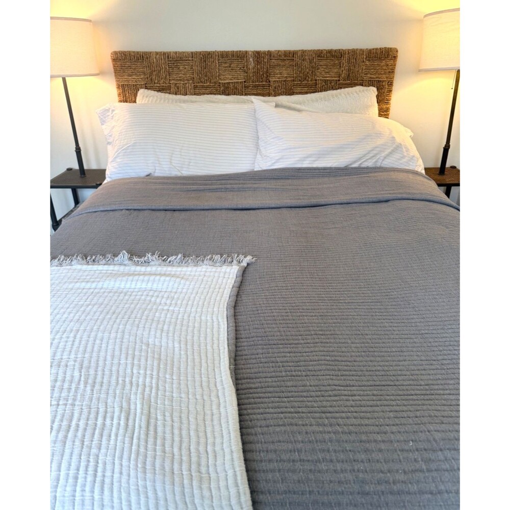 Casaluna King Reversible Textured Cotton Chambray Coverlet Bedspread Quilt Gray